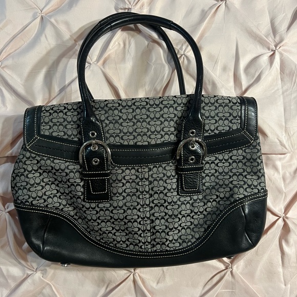 Coach black/grey Signature Soho Canvas and Leather Flap Buckle Satchel - Picture 3 of 14